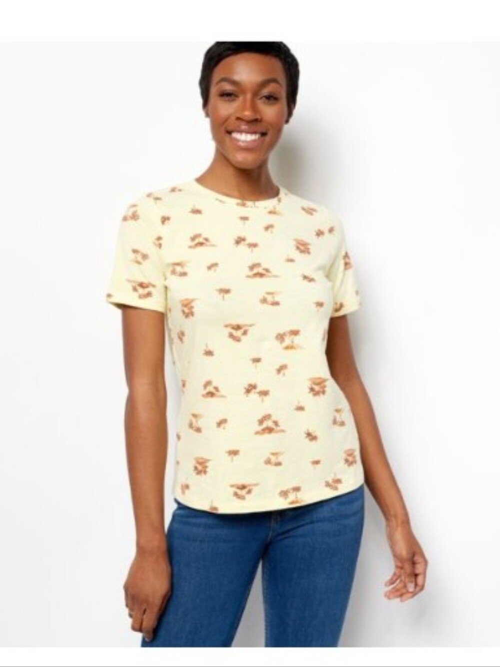 Denim & co Palm Tree Print Yellow Top